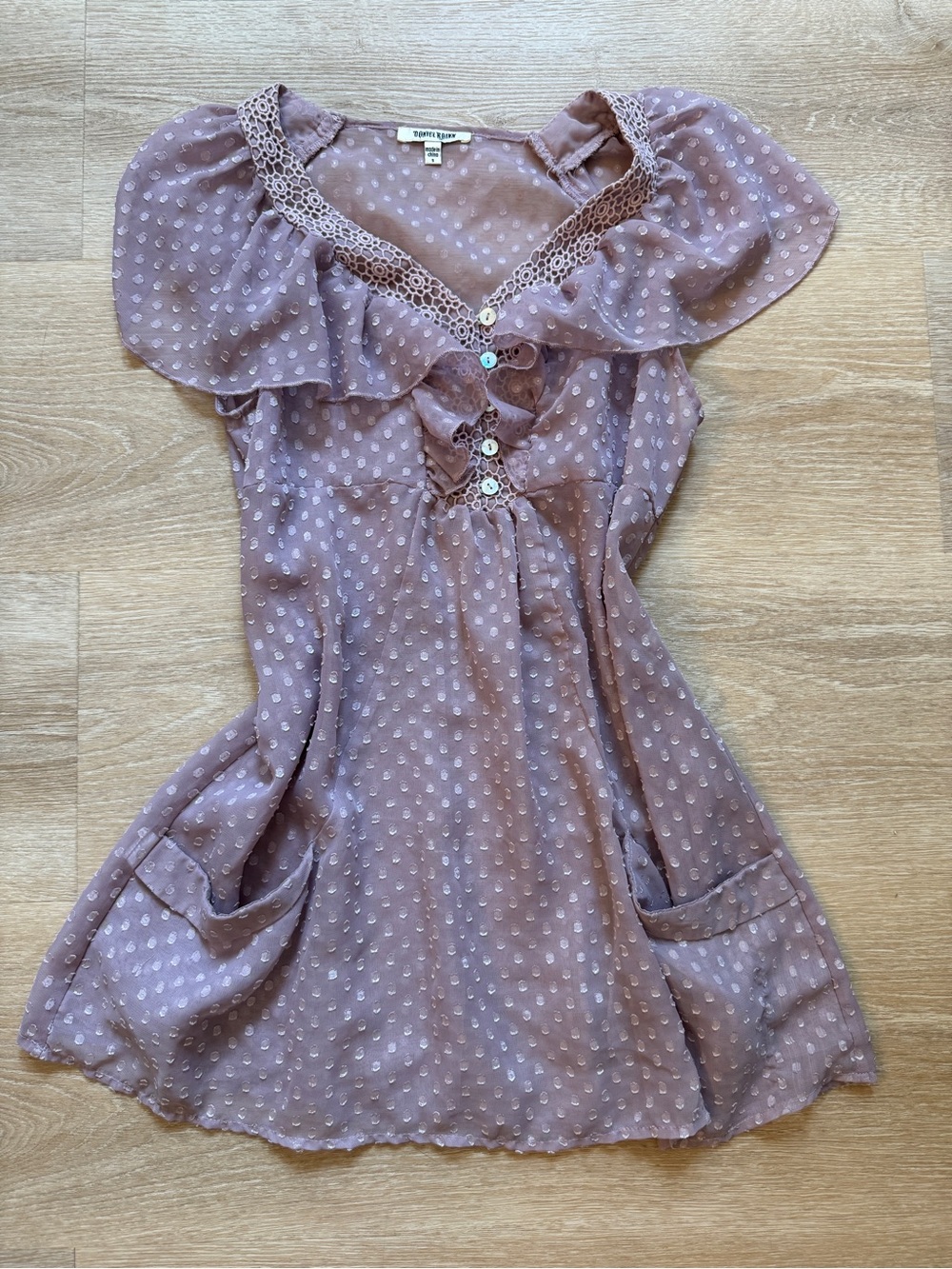 Daniel Rainn Purple Polka Dot Sheer Ruffle Slip Size Small